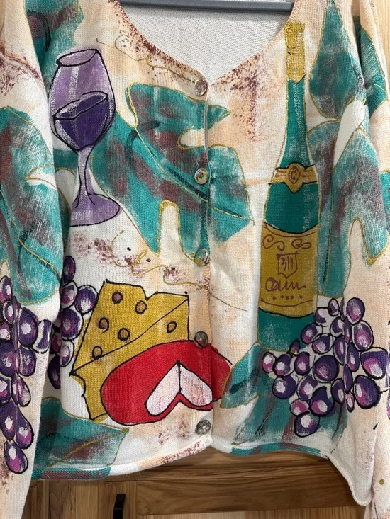 Vintage Kolorway Rare Hand Painted Wine Motif Size 1(L/XL) Artsy Unique - Picture 2 of 8